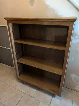 Solid wood bookshelf.