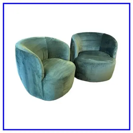 Lulu And Georgia Rue Green Velvet Swivel Chairs, Pair