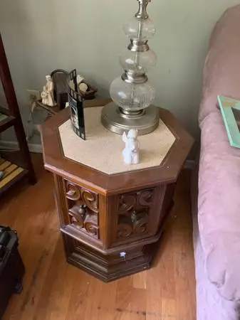 Suede Couch Rounds End table with Marble insert