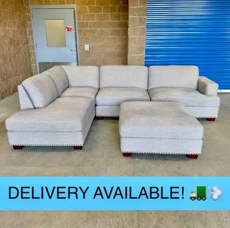 Light Gray Costco L Sectional Couch Sofa w/Ottoman (DELIVERY AVAILABLE! 🚛💨