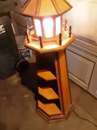 Lighted oak LIGHTHOUSE with 3 shelfs 4foot tall