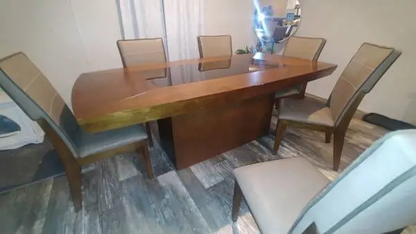 Solid wood table with six chairs