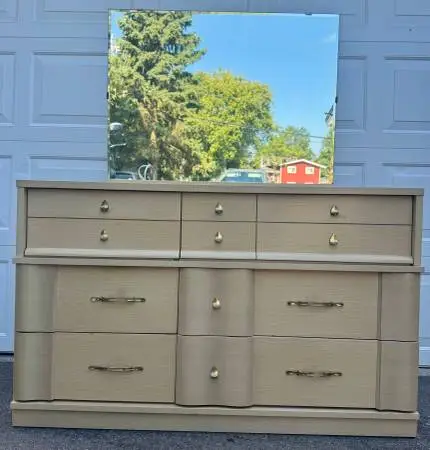 Mid-Century Lowboy 6 Drawer Dresser With Vanity Mirror