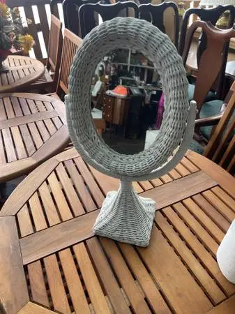 Antique wicker, small vanity mirror