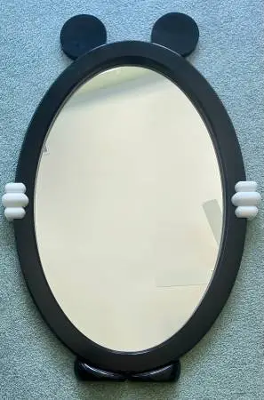 Whimsical Oval Mirror Disney Mickey Mouse White Hands Black Ears & Fee