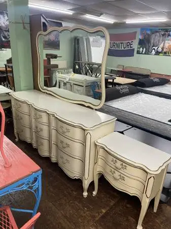 French provincial, dresser, mirror, and nightstand