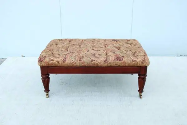 Traditional Hickory Chair Tufted Cocktail Ottoman Bench, Brass Casters