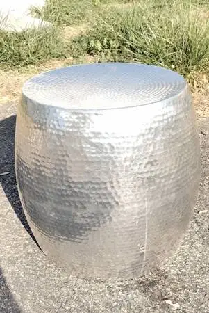 Round hammered metal silver color table