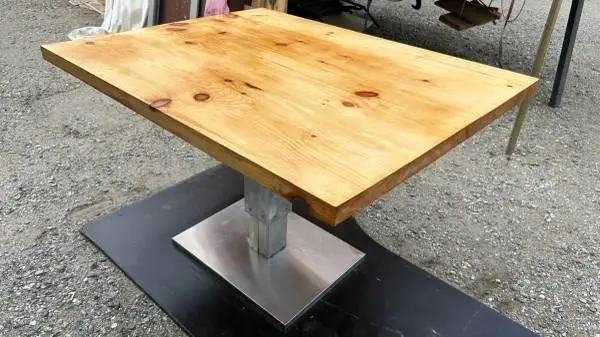 New dining table solid cedar wood stainless steel base adjustable height thick w