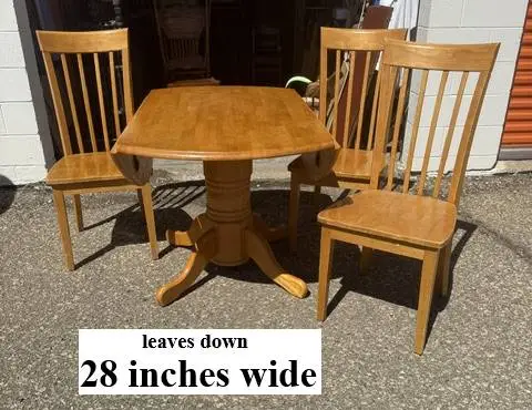 Table & 3 Chairs - Round Drop Leaf Blond