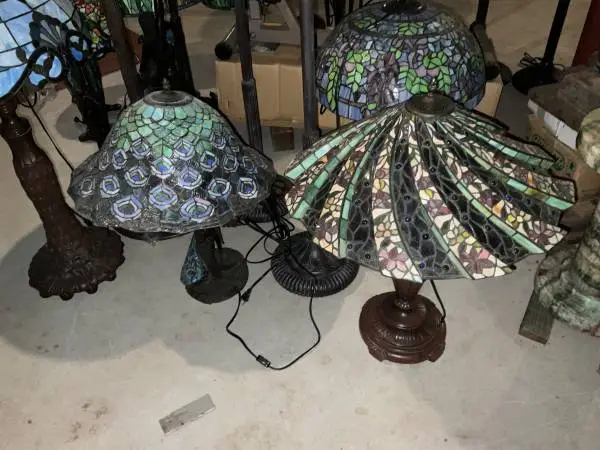 Stained glass lamps and panels for sale