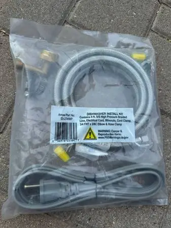 DISHWASHER INSTALL KIT Contains 6 ft. S/S High Pressure Braided Line, Electrical