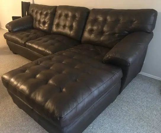 Leather Sectional Couch with Chaise Lounge in Brown