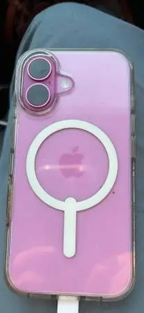 Pink iPhone 16 with clear case