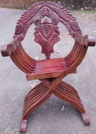 ANTIQUE 19TH CENTURY HAND CARVED FOLDING CHAIR