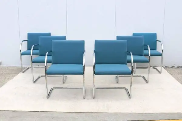 Ludwig Mies van der Rohe Brno Tubular Chairs Blue by Gordon, Set of 6