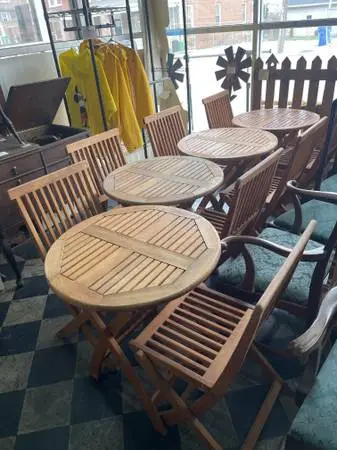 Three-piece wooden outdoor table sets