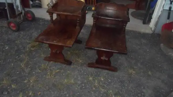 pair 2 tier pine end tables,
