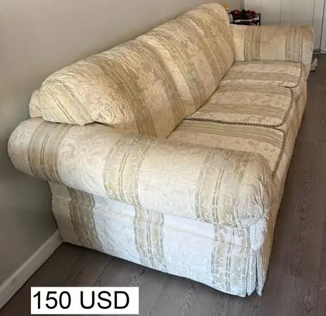 Three-Seat Sofa with Gray Slipcover