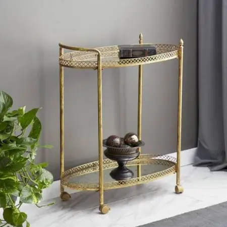 Gold Vintage Style Bar Cart with Wheels