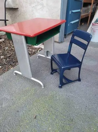 Vintage kids school desk with chair