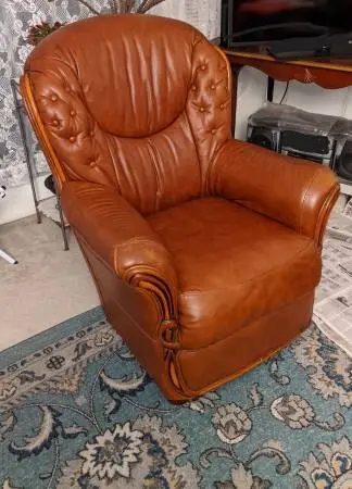 Italian Brown Genuine Leather Sleeper Sofa, Loveseat and Chair set