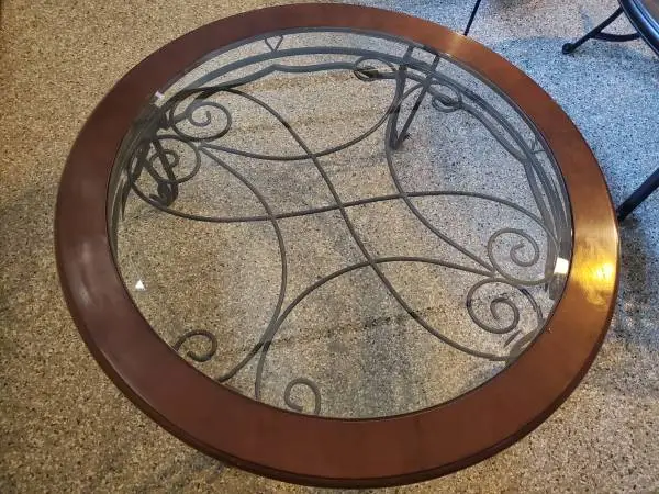Wrought iron coffee table with beveled glass top