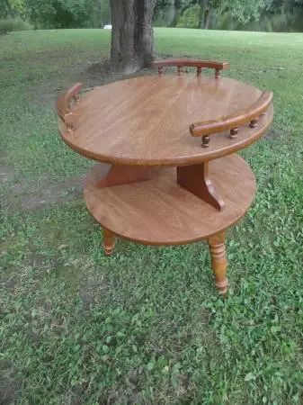 Vintage Colonial Style Round Wood Table - 2 Tier; Delivery Possible