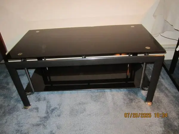 Low Black Glass top and bottom shelf table