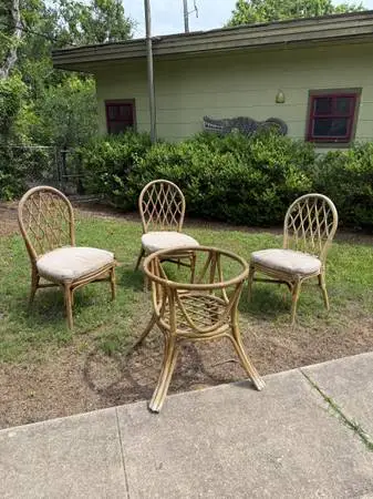 VTG Bent Bamboo Patio Chairs Set Rattan Table Base MCM