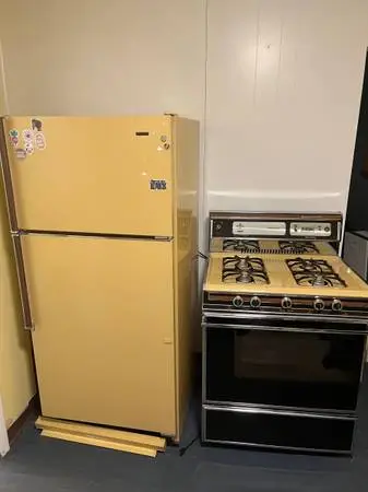 Working harvest gold gas range and refrigerator