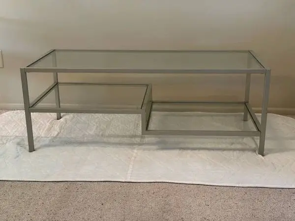 Modern silver gray metal tempered thick glass 3 tier coffee table