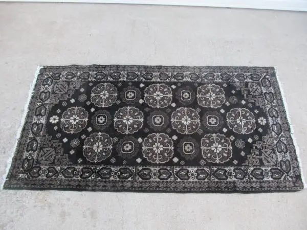 Vintage Hand Woven Wool Rug 35 x 67