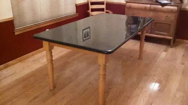 UNIQUE Granite Dining Room Table with Custom Wood Base