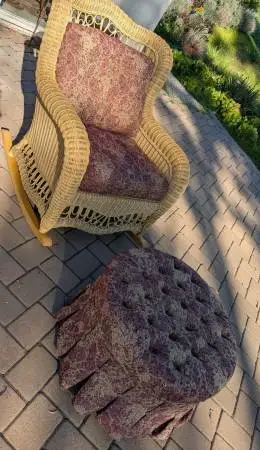 XL Vintage wicker rocker & ottoman Ethan Allen