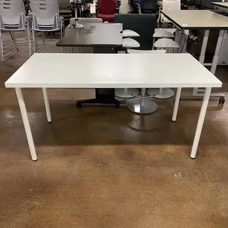 (1) 42w x 24 White Top w/ 4 White Post Legs Table Desks
