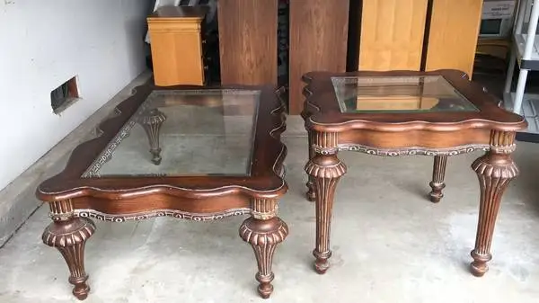 Antique Wooden Carved Table w/Glass, 2pc (MUST SELL OFFERS WELCOME)