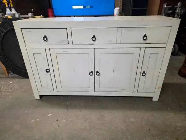 Rustic Farmhouse Style Whitewash Buffet / Credenza