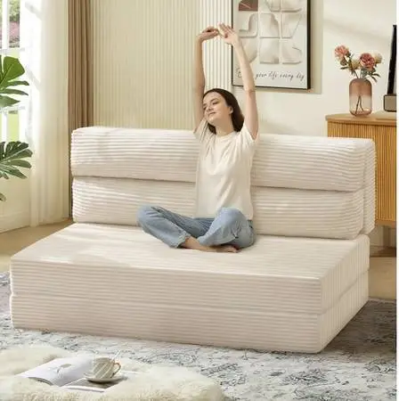 New -Factory Sealed- Beige Full Size Loveseat Sofa Convertible Sleeper