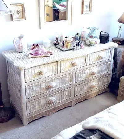 Bedroom Furniture High-Quality White Rattan 7pc Set Special Order