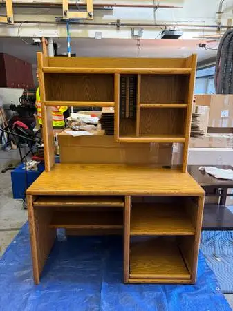 Solid oak desk with top shelf’s and chair