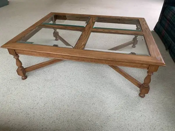 Ethan Allen solid Oak Glass Coffee Table
