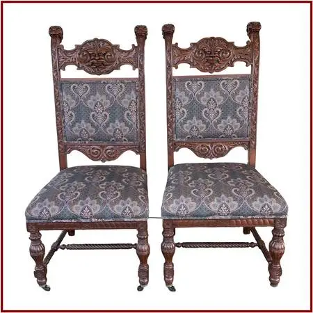 Renaissance Revival Dining Chairs, Pair