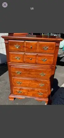 Micheal Howard vintage tall chest with pop up mirror and jewelry storage L35”*