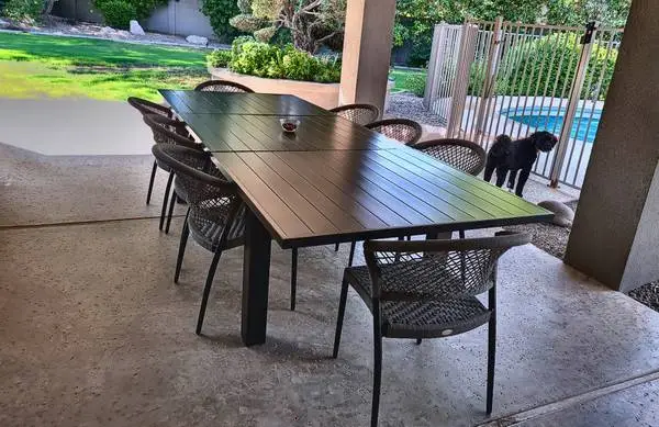 Extendable Patio Dining Table with 8 Rope Chairs - Seats 10 - $2400