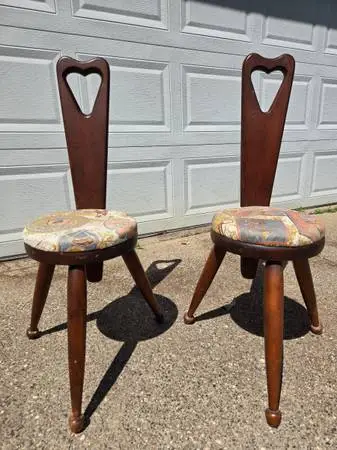 Mid Century Colonial Three Leg Stools