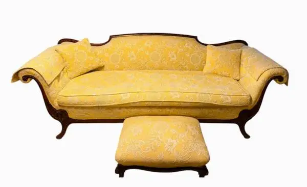 Antique 19th Century Georgian Style Rolled Arm Carved Mahogany Curved Frame Sofa