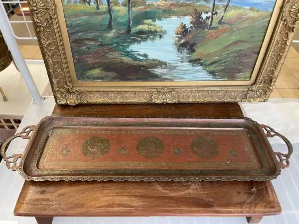 Vintage Hand-Etched Peacock Serving Tray - Made in India