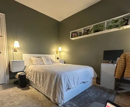 White Bedroom Set - bed, nightstands, dressers, desk, and shelving