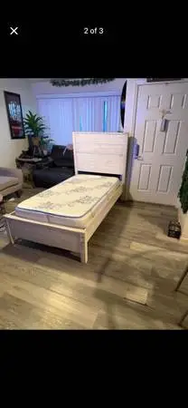 Rustic White Twin Wood Bed Frame with mattress delivery available locally delive